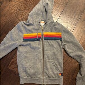 Aviator Nation 5 stripe hoodie- Heather gray